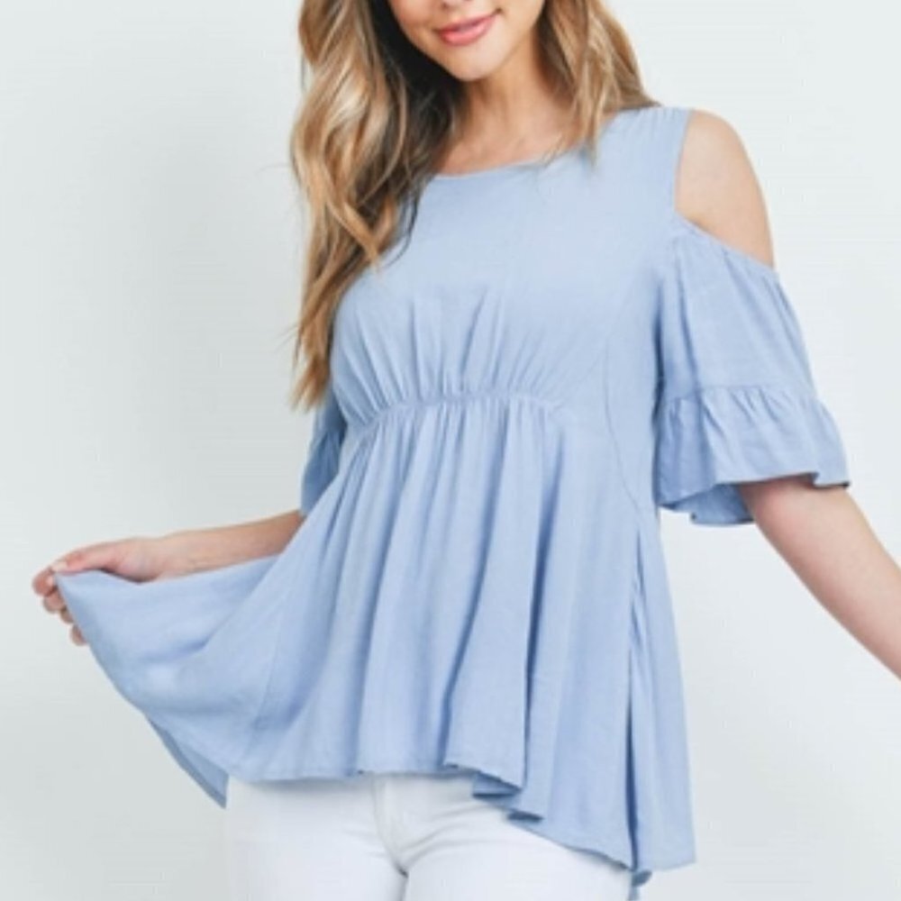 Blue Top Tunic Cold Shoulder